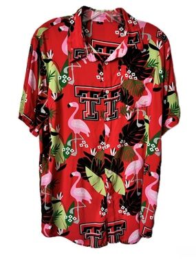 Texas Tech Red Raiders Hawaiian Flamingo Button Up Shirt Men’s Medium Tropical